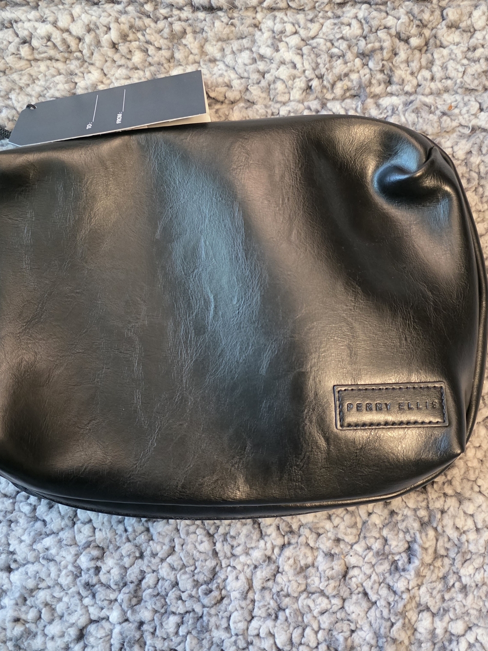 Perry Ellis Black Leather Toiletry Bag